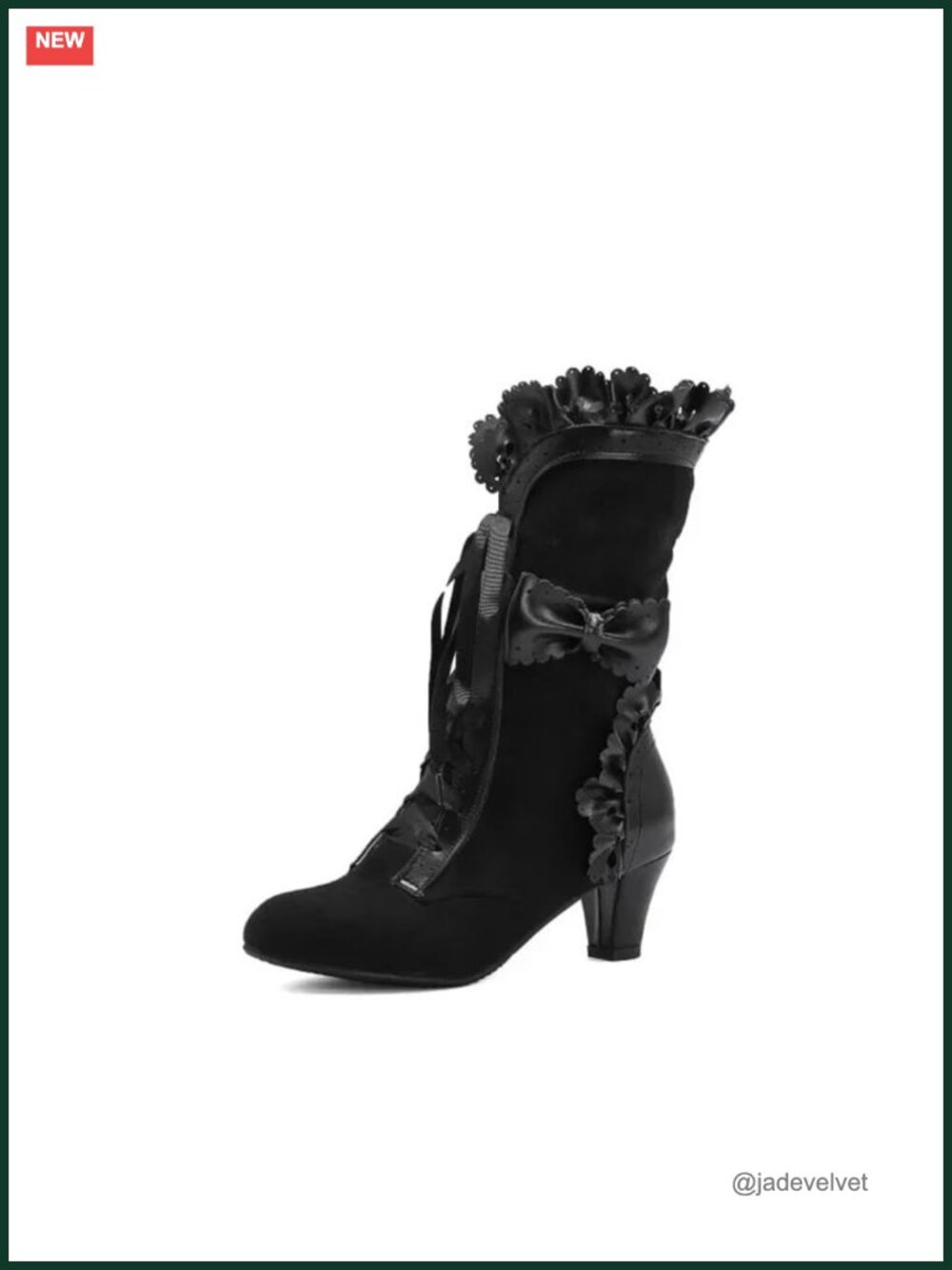 Victorian Mid-Calf Boots Faux Suede Lace Up Bow Goth Cosplay Women
